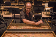Carey Beebe tuning at the 2010 Carmel Bach Festival — portrait by Ron Jones 15K jpeg