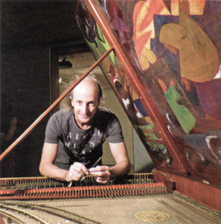 Australian harpsichord maker Carey Beebe tuning the Challis harpsichord at Spalding House in July 41K jpeg