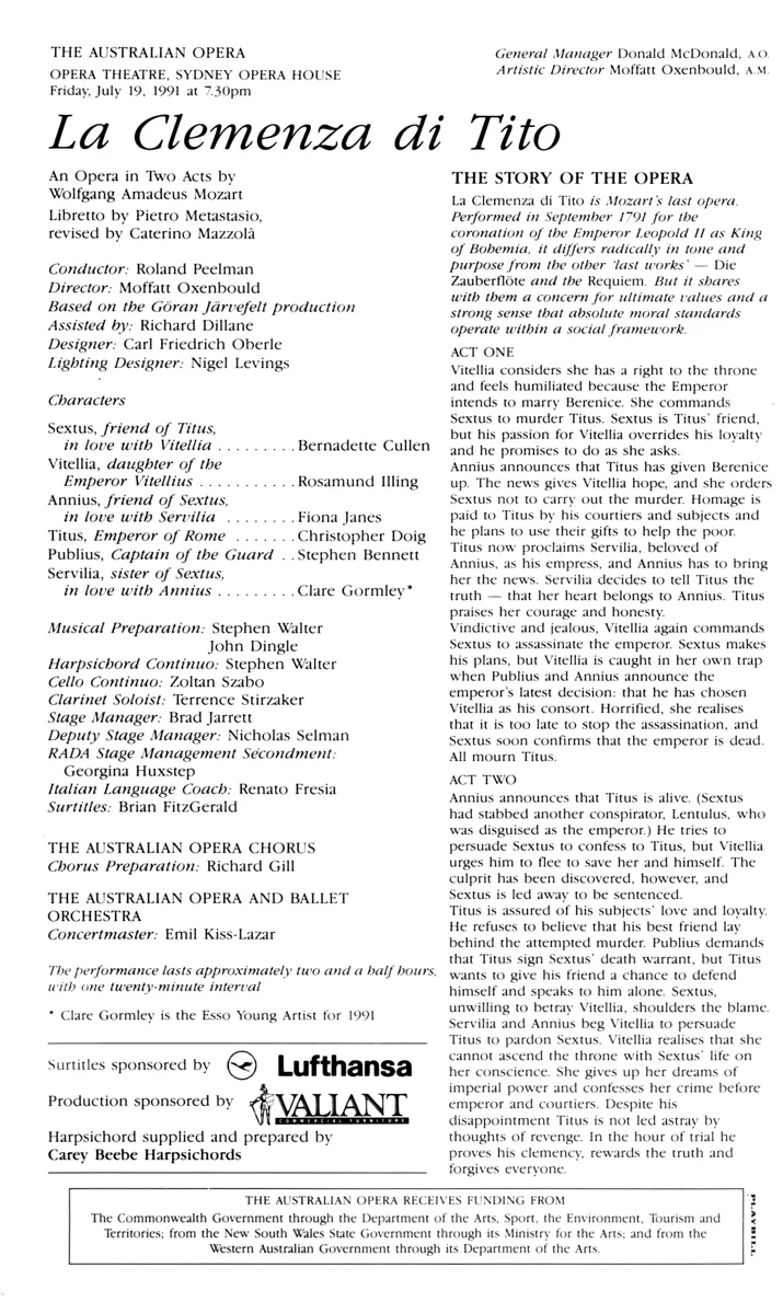 The Australian Opera 1991 La clemenza di Tito cast sheet 147K webp