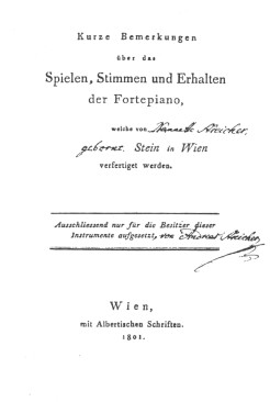 Coverpage “Kurze Bemerkungen über das Spielen, Stimmen und Erhalten der Fortepiano” 17K jpeg
