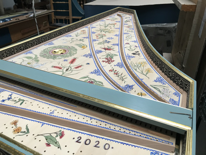 Ruckers Double harpsichord: Pinned and ready for stringing 90K jpeg