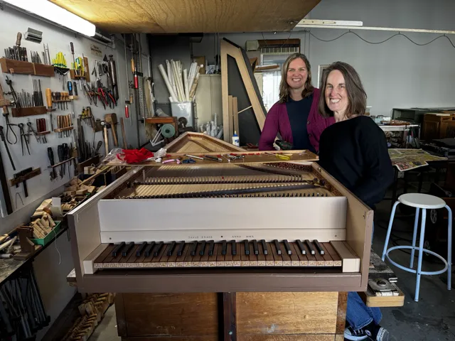 Ariana Odermatt and Marie Searles at the Wesley Music Centre’s Evans German Single harpsichord 62K webp